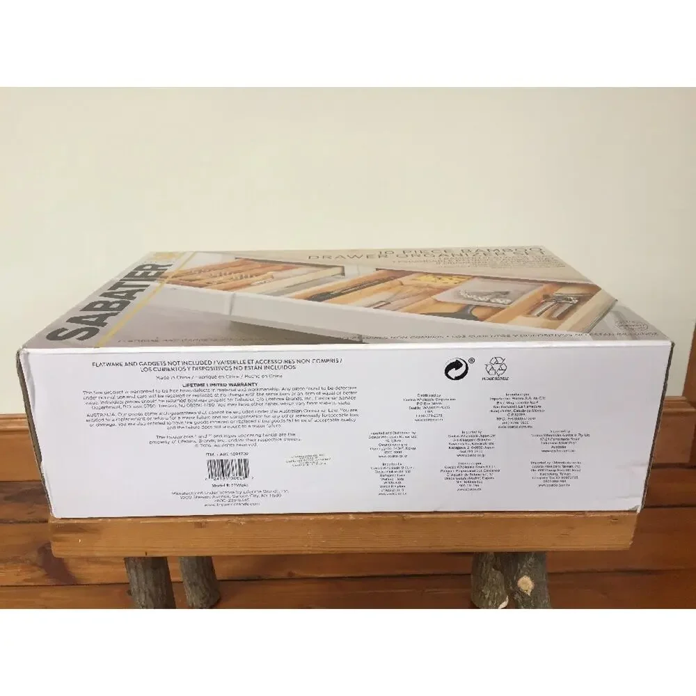 Sabatier 10 Piece Bamboo Flatware Drawer Organizer Expandable Gadget Tray NIB